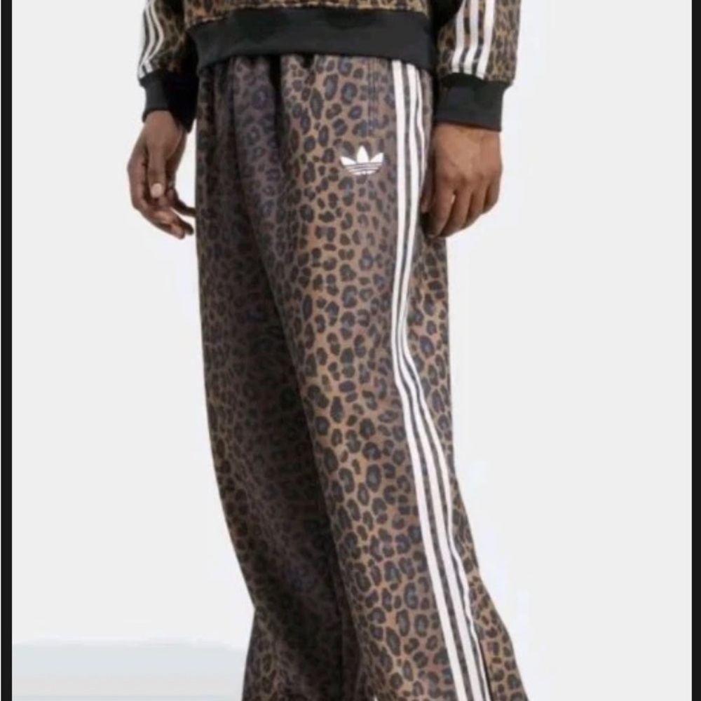 Adidas Men's Leopard Print Joggers with White Stripes